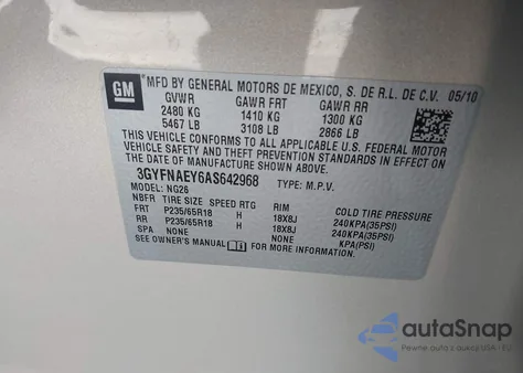 2010 Cadillac Srx Luxury Collection from USA, damaged, VIN 3GYFNAEY6AS642968